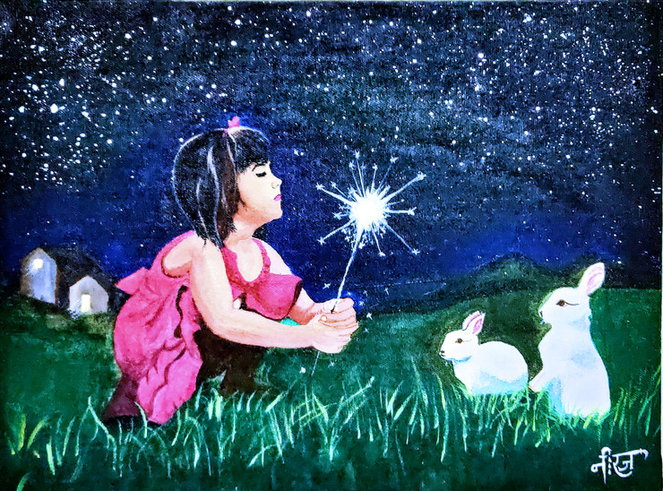Little Girl  (ART_9014_74575) - Handpainted Art Painting - 14in X 12in