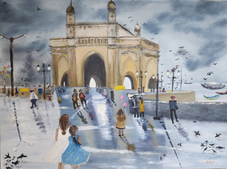 Mumbai after rains (ART_7993_74517) - Handpainted Art Painting - 24in X 18in