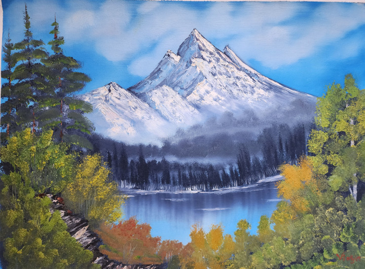 Snow Mountain (ART_7993_74512) - Handpainted Art Painting - 22in X 17in