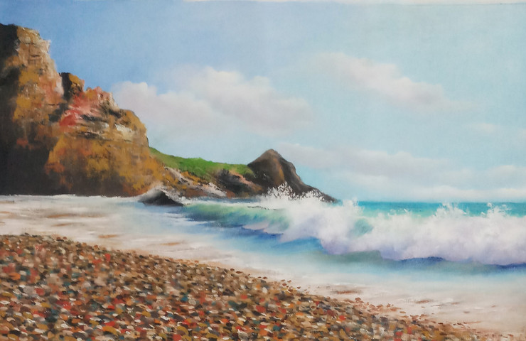 Diamond Seashore (ART_5868_45786) - Handpainted Art Painting - 36in X 24in