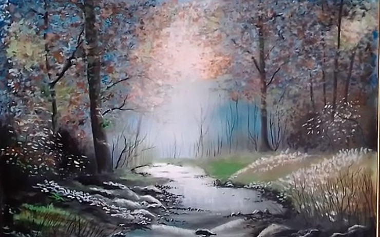Silver Bed River (ART_5868_45206) - Handpainted Art Painting - 36in X 28in
