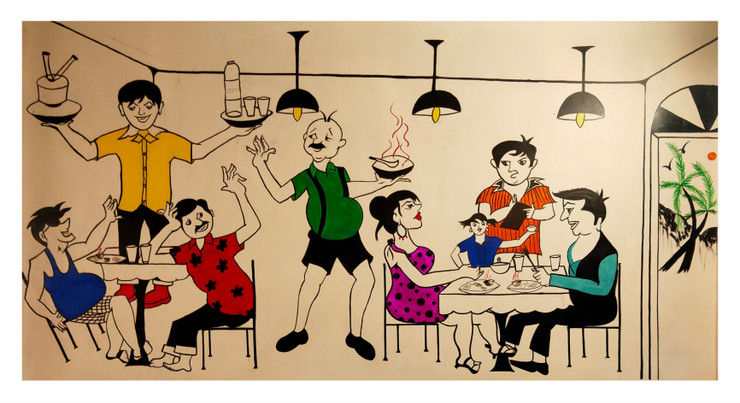 A Restaurant - Series 1 (ART_8015_74793) - Handpainted Art Painting - 66in X 36in