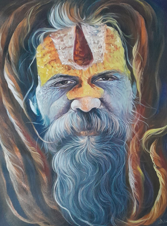 Holy Men Sadhu PaintingIndian Sadhu Painting On Canvas (ART_7555_74740) - Handpainted Art Painting - 18in X 24in