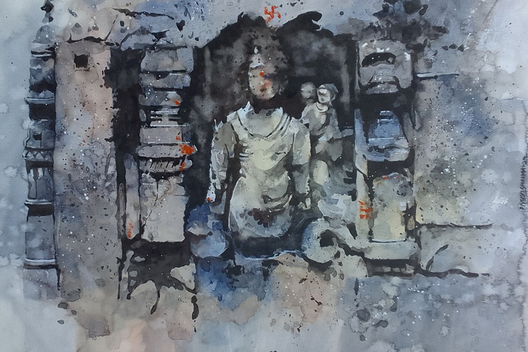 Pashan Dev (ART_9013_74682) - Handpainted Art Painting - 20in X 13in