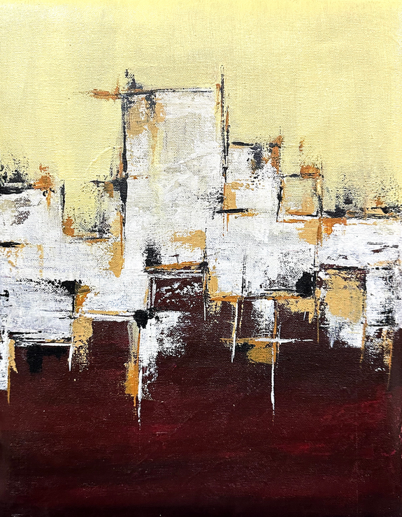 A City between Two (ART_9021_74906) - Handpainted Art Painting - 12in X 16in