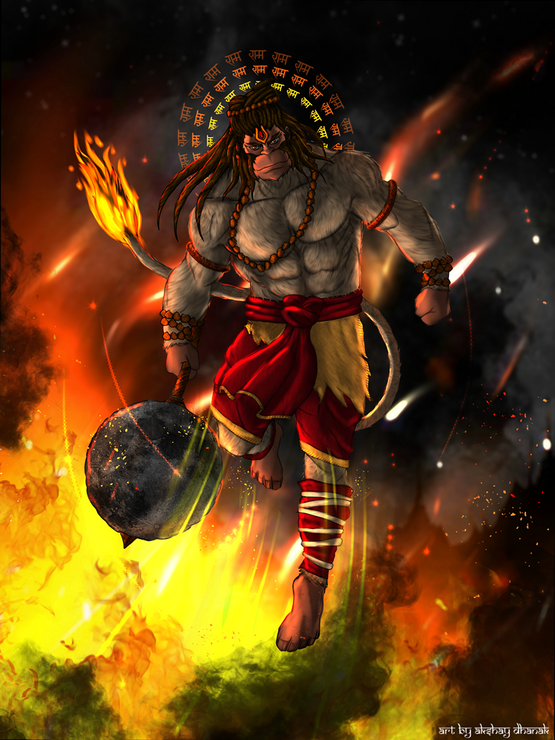 Hanuman-Lanka Dahan (PRT_8597_74897) - Canvas Art Print - 32in X 42in