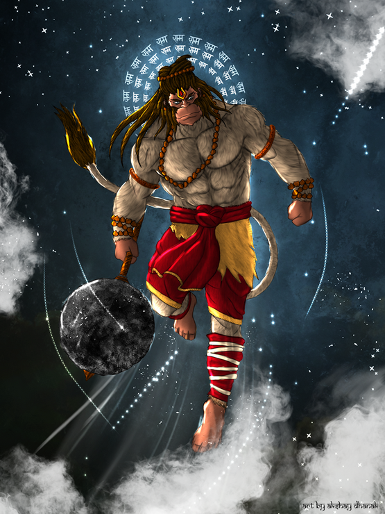 Hanuman In Sky (PRT_8597_74896) - Canvas Art Print - 32in X 42in