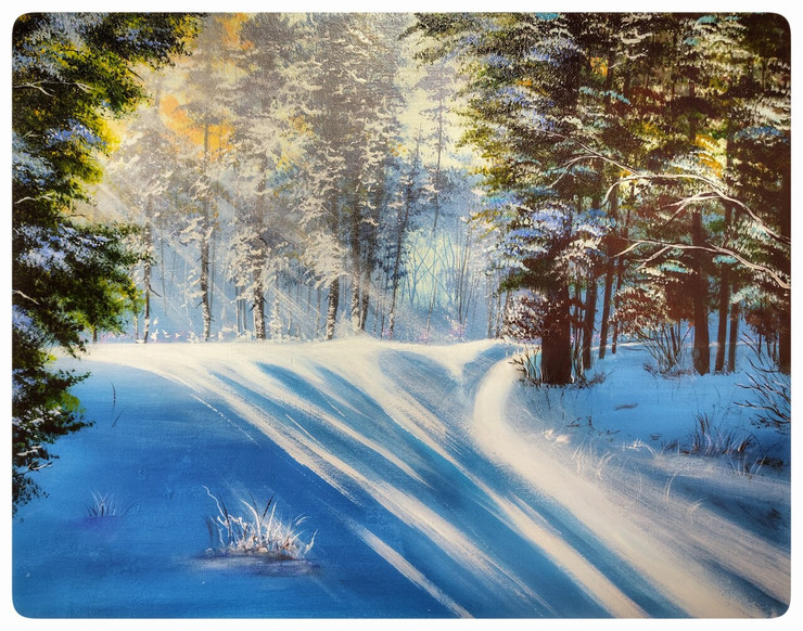 Snow Forest (ART_7615_74817) - Handpainted Art Painting - 20in X 16in