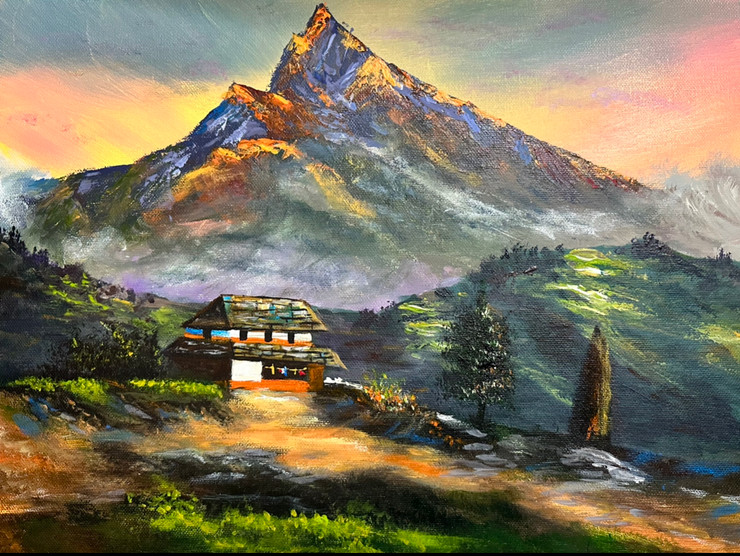 Beautiful Mountain (ART_7615_74812) - Handpainted Art Painting - 16in X 12in