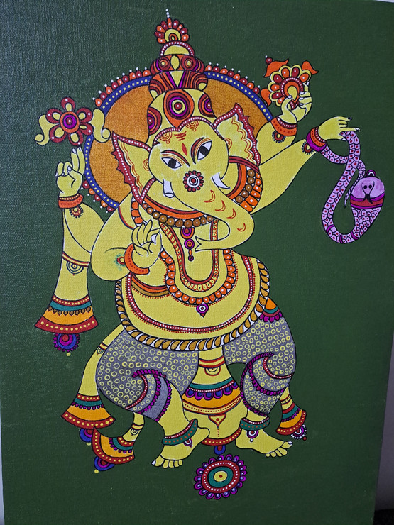 Ganesha artwork (ART_8779_73991) - Handpainted Art Painting - 16in X 24in
