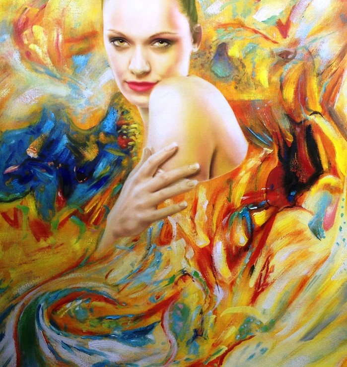 56Figure82 - 32in x 32in,56Figure82_3232,Community Artist Group,Museum Quality,Lady,Women,Alone,Think,Beauty - 100% Handpainted
