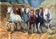 7 RUNNING HORSES PAINTING (ART_3319_69152) - Handpainted Art Painting - 48in X 24in