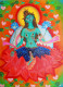 Green Tara: The Female Buddha (ART_8835_76820) - Handpainted Art Painting - 17in X 23in