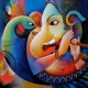 Ganesha 7 (ART-3298-100090) - Handpainted Art Painting - 36in X 36in