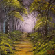 “Mystical Forest Path Landscape Painting” (ART-8067-100100) - Handpainted Art Painting - 10in X 10in