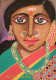 South Indian Lady Portrait (Green Necklace) (ART-8079-100489) - Handpainted Art Painting - 11 in X 16in