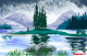 Mountain And Lake (PRT-776-101225) - Canvas Art Print - 18in X 11in