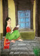 A Lady Reading Her Dream (ART-15559-102170) - Handpainted Art Painting - 12in X 17in