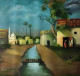 Vibrant Village On The Bank (ART-15582-102225) - Handpainted Art Painting - 22in X 20in