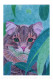 "A Delightful Multi-Color Ballpoint Pen Sketch Of Cat (ART-7389-103160) - Handpainted Art Painting - 9in X 14in