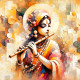 Melodies Of Serenity: Abstract Radha Playing Flute In Divine Tranquility (PRT-15697-103621) - Canvas Art Print - 42in X 42in