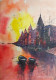 Varanasi Dreams: Sunset Serenity In Watercolor (ART-8658-104371) - Handpainted Art Painting - 11in X 17in