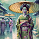 Enigmatic Geisha:  Masterpiece For Modern Home Decor (PRT-8907-104060) - Canvas Art Print - 24in X 24in