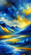 Serenity Reflected: Abstract Landscape In Cerulean And Sunflower (PRT-15697-104070) - Canvas Art Print - 24in X 42in