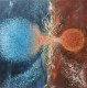 'Between Life & Death' - Blue Red Orange Painting (ART-1626-104063) - Handpainted Art Painting - 24in X 24in