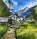 Mountain House (ART-7901-104171) - Handpainted Art Painting - 10in X 11in