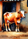 Hindu Cow Worship (PRT-8991-104870) - Canvas Art Print - 43in X 60in