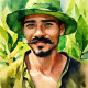 Green Hat (PRT-8991-104807) - Canvas Art Print - 60in X 60in