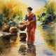 Woman Fetching Water 3 (PRT-8991-104820) - Canvas Art Print - 60in X 60in