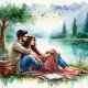 Couple Romance Lake 4 (PRT-8991-104959) - Canvas Art Print - 60in X 60in