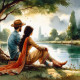 Couple Romance Lake (PRT-8991-104956) - Canvas Art Print - 60in X 60in
