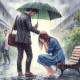 Couple In Rain (PRT-8991-105109) - Canvas Art Print - 60in X 60in