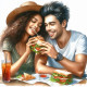 Sandwich Couple 3 (PRT-8991-105039) - Canvas Art Print - 60in X 60in