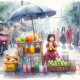 Street Vendor (PRT-8991-105107) - Canvas Art Print - 60in X 60in