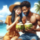 Couple Coconut 5 (PRT-8991-105103) - Canvas Art Print - 60in X 60in