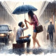 Couple In Rain 6 (PRT-8991-105114) - Canvas Art Print - 60in X 60in