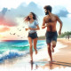 Couple Beach Run 4 (PRT-8991-105045) - Canvas Art Print - 60in X 60in