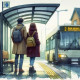 Couple At Bus Stop 6 (PRT-8991-105199) - Canvas Art Print - 60in X 60in