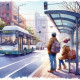 Couple At Bus Stop 4 (PRT-8991-105197) - Canvas Art Print - 60in X 60in