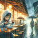 Rainy Restaurant (PRT-8991-105166) - Canvas Art Print - 60in X 60in