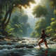 Woman Waterfall 2 (PRT-8991-105410) - Canvas Art Print - 60in X 60in