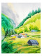 Hillside Watercolor Scenery (ART-15041-105438) - Handpainted Art Painting - 11in X 14in