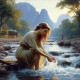 Lady In River 10 (PRT-8991-105494) - Canvas Art Print - 60in X 60in