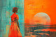 Portrait-person-red Landscap Woman (PRT-7809-105651) - Canvas Art Print - 12in X 8in