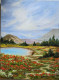Blooming Peonis Adjacent To A Lake (ART-7993-105731) - Handpainted Art Painting - 18in X 24in