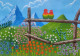 Fischer's Lovebird | Flower Garden | Bird | 1 (ART-16175-105945) - Handpainted Art Painting - 20in X 14in